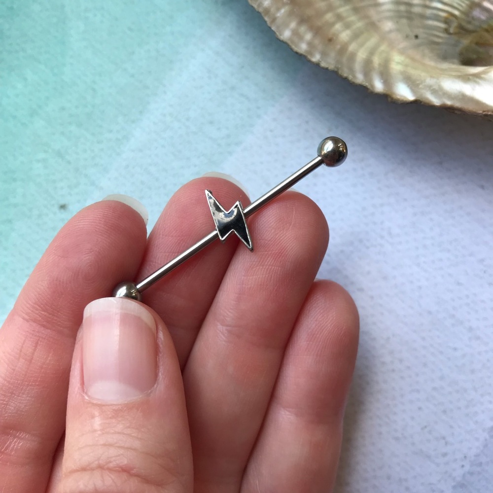 Lightning Bolt Industrial Barbell Earring. 14g